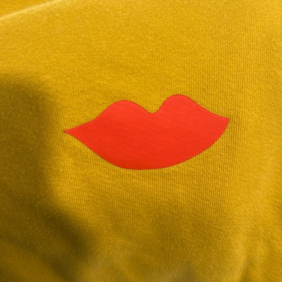 Clare V. Mustard Yellow Crew Neck Sweatshirt with Red Lips - Picture 2 of 9
